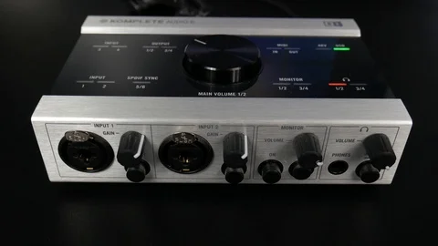 Plug in XLR Cable to Audio Interface Video stock 96865549