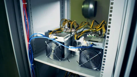 Plugged-in functioning computer ventilators Stock Footage 99086231