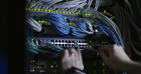 Plugging cable to server rack Stock Footage 101501625