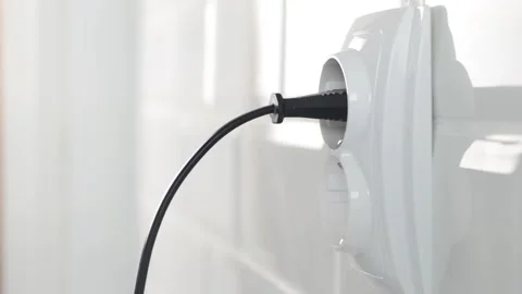 Plugging Electrical Cord in Wall European Socket, Plug in Devices, Electric Stock Footage 260532937