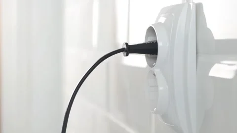 Plugging Electrical Cord in Wall European Socket, Plug in Devices, Electric Stock Footage 282361239