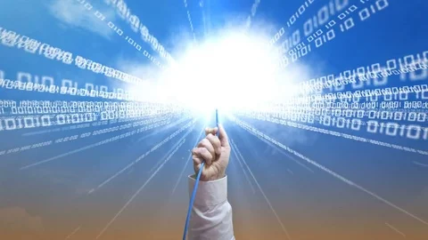 Plugging ethernet cable into The Cloud Video stock 69271110