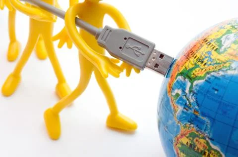 Plugging usb into earth. global communication. conceptual Stock Illustration