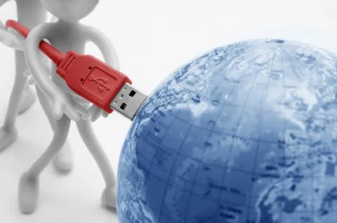 Plugging usb into earth. global communication. conceptual Stock Illustration
