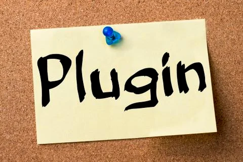 Plugin - adhesive label pinned on bulletin board Stock Photos