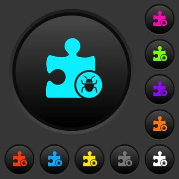 Plugin bug dark push buttons with color icons 스톡 일러스트