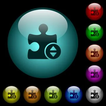 Plugin fine tune icons in color illuminated glass buttons Stock Illustration