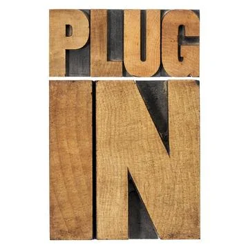  plugin (plug-in) in wood type plugin (plug-in) - computer software compon... Stock Photos