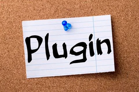 Plugin - teared note paper pinned on bulletin board Stock Photos