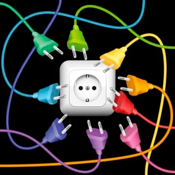 Plugs Socket Colorful Cable Clutter 스톡 일러스트
