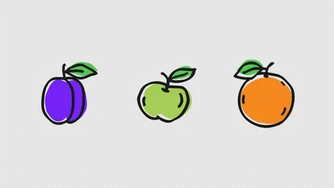 Plum apple orange. Frame by frame animation. Alpha channel Video stock 170560651