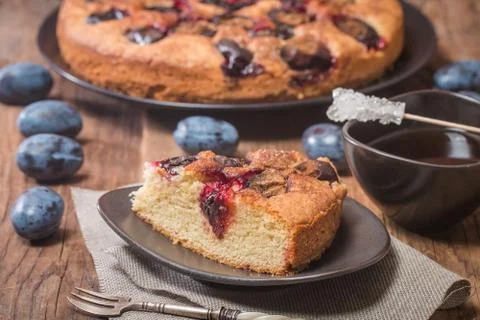 Plum cake with cinnamon Stock Photos