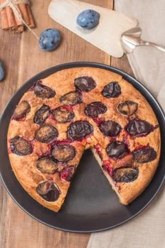 Plum cake with cinnamon Stock Photos