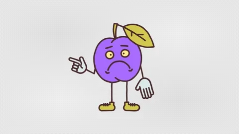 Plum character points finger and dissatisfied. Transparent background Video stock 312446564