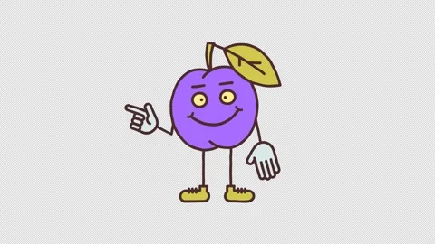 Plum character points finger and smiling. Transparent background Video stock 312446571