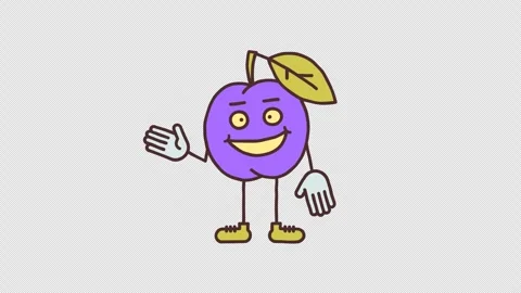 Plum character points hand and smiling. Transparent background Video stock 312446596
