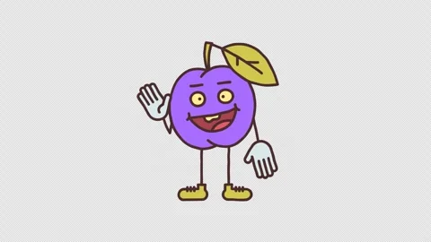 Plum character waves his hand and smiling. Transparent background Video stock 312446668