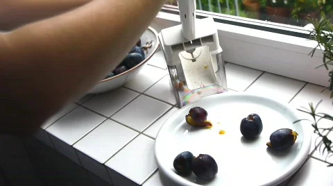 Plum Core Removal for Cake Stock Footage 809991