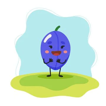 Plum cute character, vector illustration for kids in cartoon style Illustration