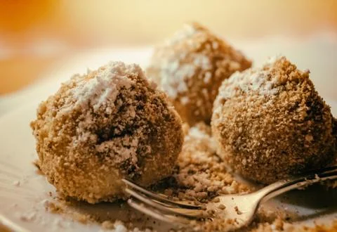 Plum dumplings close up Stock Photos