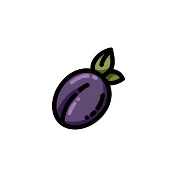 Plum flat outlined icon. Vector fruit logo isolated on white background. Vega Stock Illustration