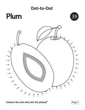 Plum Fruit Connect the Dots Activity Puzzle Page for Children Learning Stock Illustration