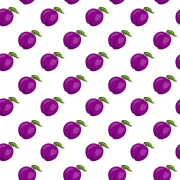 Plum fruit flat seamless pattern on white background. Stock Illustration