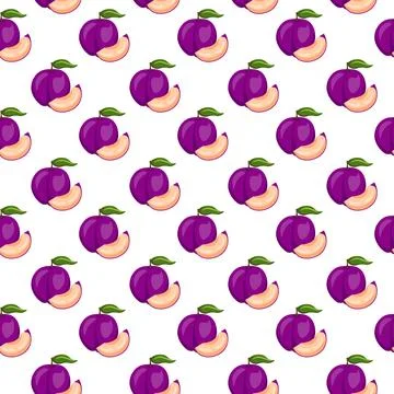 Plum fruit flat seamless pattern on white background. イラスト素材