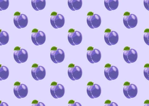 Plum fruits seamless pattern on light purple background, Fruit vector illustr Stock Illustration