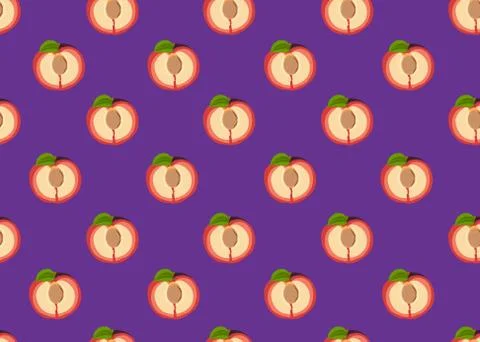 Plum fruits slice seamless pattern on fresh purple background, Fruit vector i イラスト素材