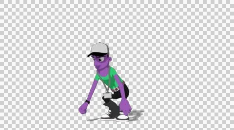 Plum Hipster 'Jump Screen Left' Connectable Character Animation Stock Footage 52129252