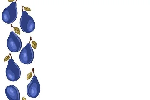Plum icons isolated an empty table. Frame with natural delicious fresh ripe Stock Illustration