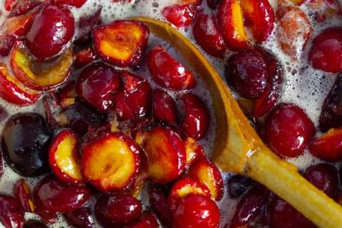 Plum jam, background, top view Stock Photos