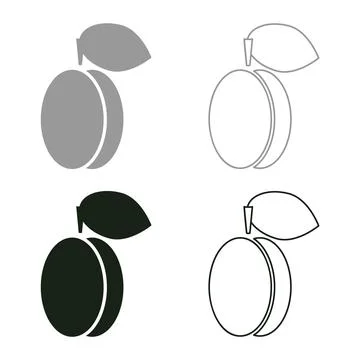 Plum prune set icon grey black color vector illustration image solid fill o.. Stock Illustration