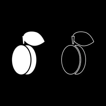Plum prune set icon white color vector illustration image solid fill outlin.. Stock Illustration