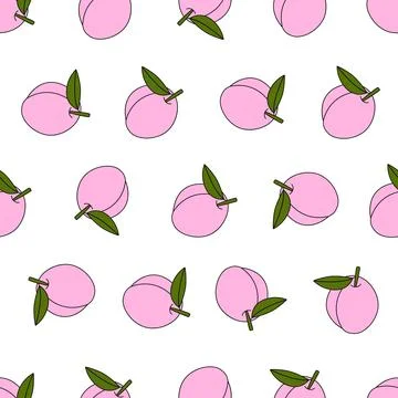 Plum seamless pattern. Ripe pink plums repeating print, of fresh garden fruit Stock Illustration