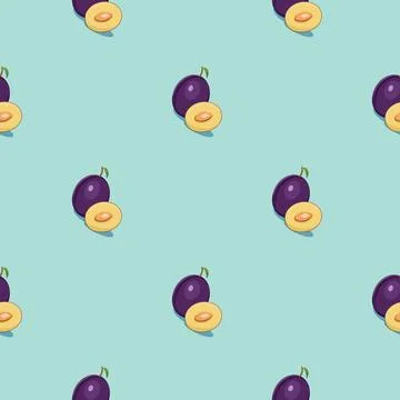 Plum seamless pattern. Vegan organic eco fruit background. vector illustration. イラスト素材