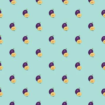 Plum seamless pattern. Vegan organic eco fruit background. vector illustration. Illustrazione stock