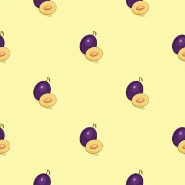 Plum seamless pattern. Vegan organic eco fruit background. vector illustration. 스톡 일러스트
