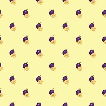 Plum seamless pattern. Vegan organic eco fruit background. vector illustration. イラスト素材