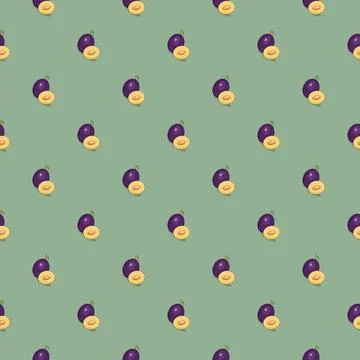 Plum seamless pattern. Vegan organic eco fruit background. vector illustration. イラスト素材