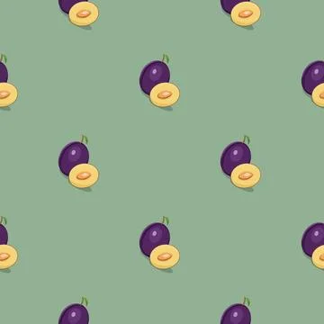 Plum seamless pattern. Vegan organic eco fruit background. vector illustration. Illustrazione stock
