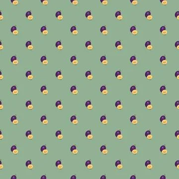 Plum seamless pattern. Vegan organic eco fruit background. vector illustration. Stock Illustration