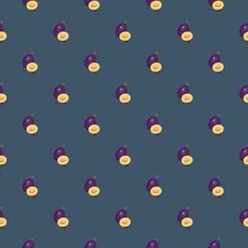 Plum seamless pattern. Vegan organic eco fruit background. vector illustration. 스톡 일러스트