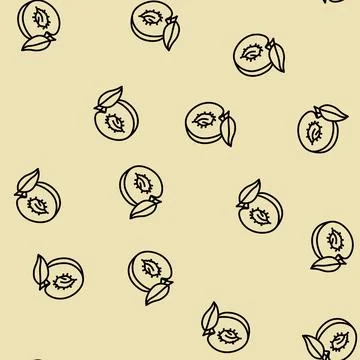 Plum seed cut leaf line seamless pattern Stockillustratie