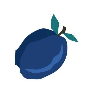 Plum with stem and leaf isolated on white background. Prunes cartoon vector Stock Illustration