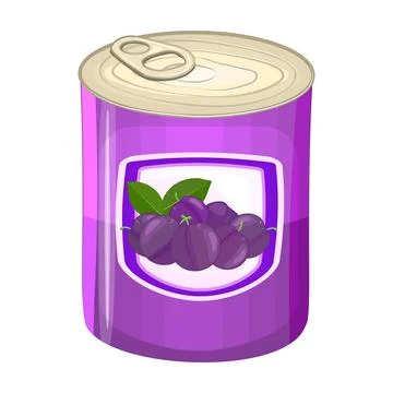 Plum tin can isolated on white background. Canned, marmalade of plums. Stock Illustration