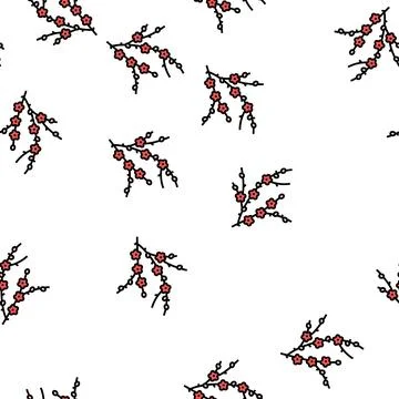Plum tree branch vector seamless pattern イラスト素材