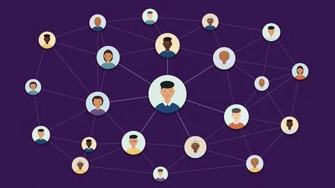 Plum Violet Creative Community Network and Diverse Team Avatars 4K イラスト素材