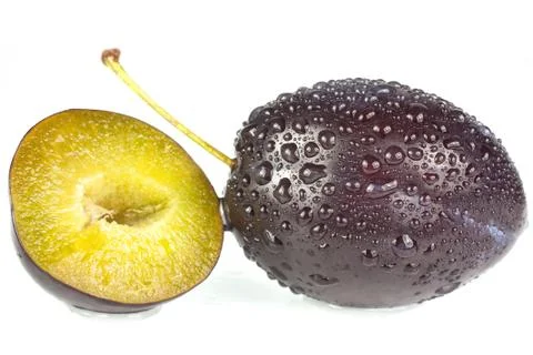 Plum with water drops Stock Photos